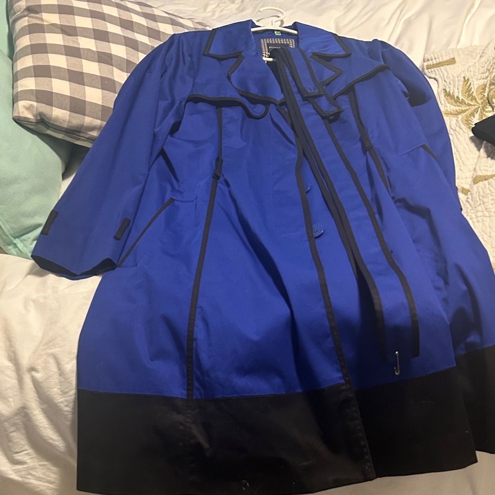 Elegant Blue and Black Trench Coat